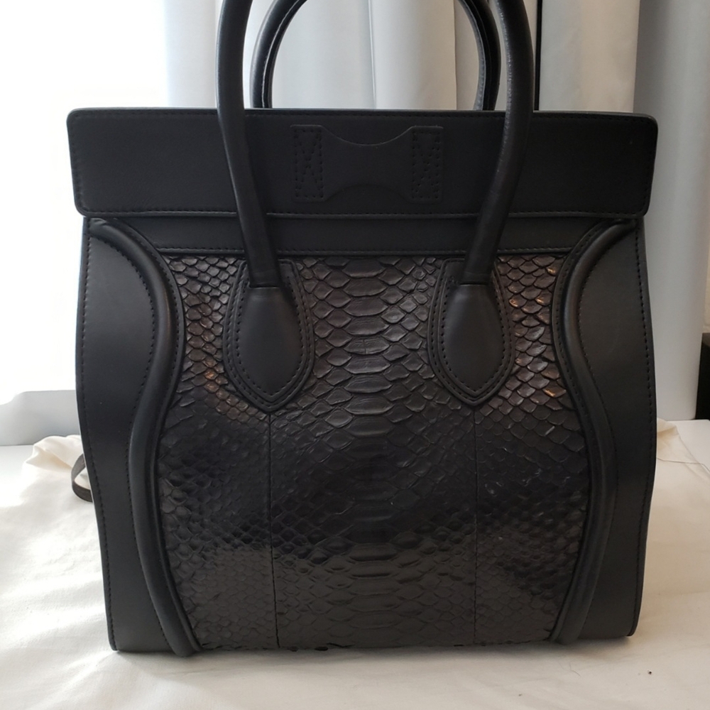 Celine Black Leather python with Structured Design - Picture 3 of 8